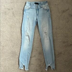 Kendall + Kylie Blue Skinny Jeans with Distressed Details Size 0/24